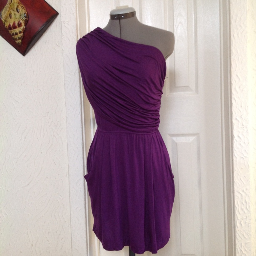 NWOT, mystic purple one shoulder detailed dress.